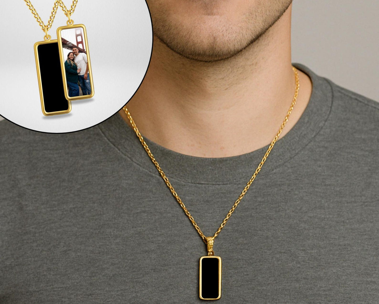 Custom onyx photo necklace