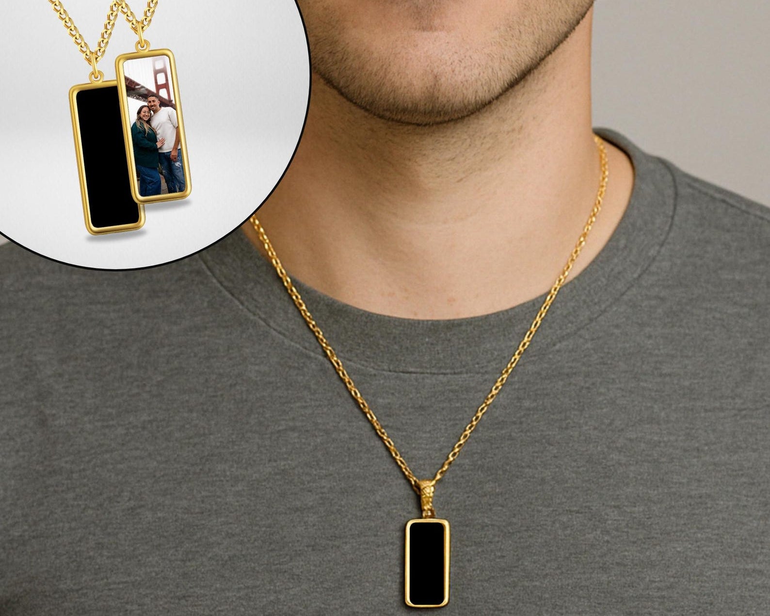 Custom onyx photo necklace